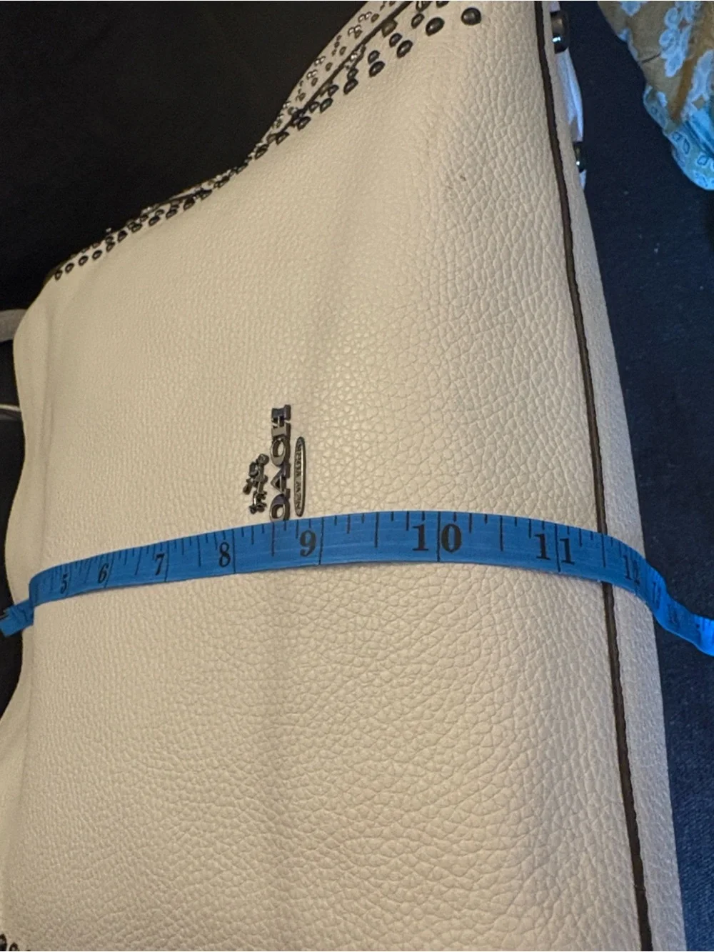 Coach Cream Pebbled Leather Shoulder Bag with Gunmetal Studs